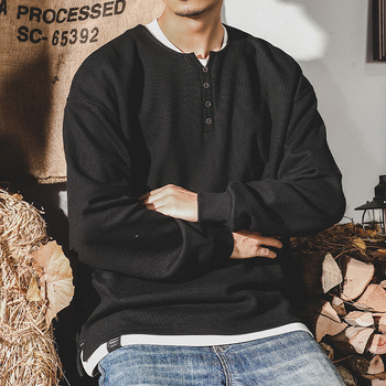 Американски стил 320 г тежък мъжки суитшър, есен 2024 нов модел, модна марка, Хенли яка