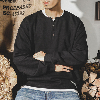 Американски стил 320 г тежък мъжки суитшър, есен 2024 нов модел, модна марка, Хенли яка