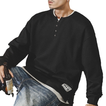 Американски стил 320 г тежък мъжки суитшър, есен 2024 нов модел, модна марка, Хенли яка
