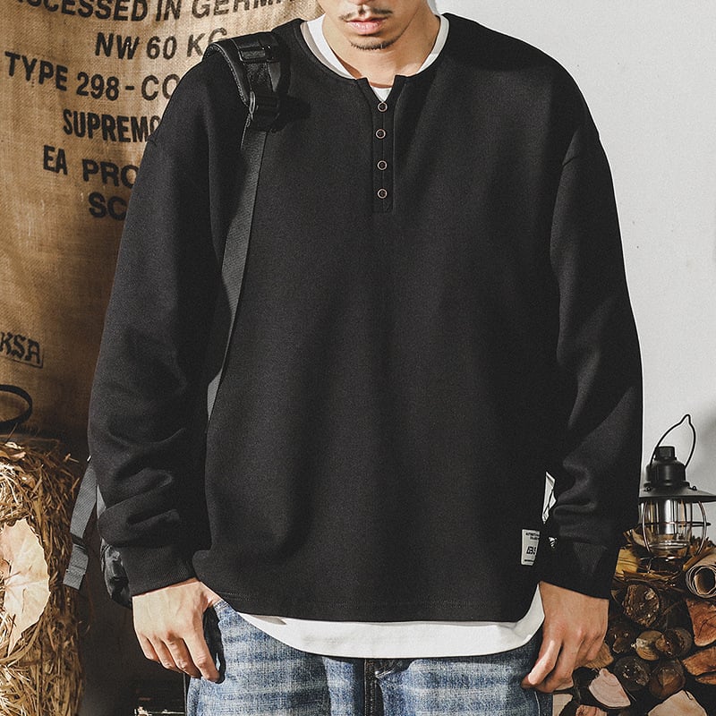 Американски стил 320 г тежък мъжки суитшър, есен 2024 нов модел, модна марка, Хенли яка