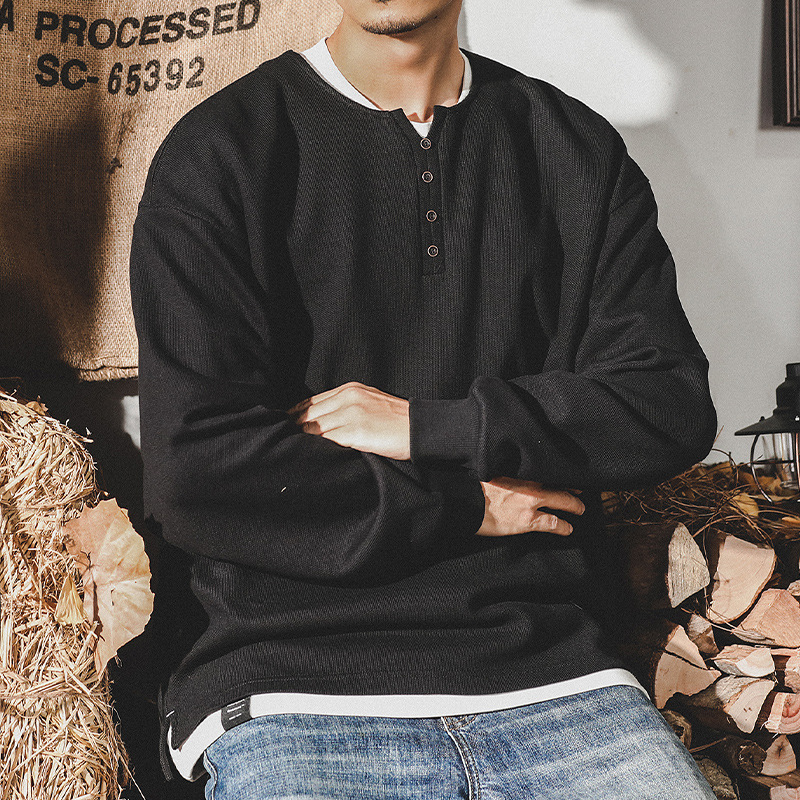 Американски стил 320 г тежък мъжки суитшър, есен 2024 нов модел, модна марка, Хенли яка
