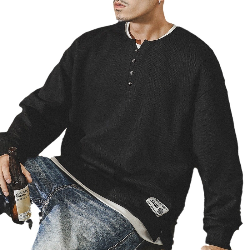 Американски стил 320 г тежък мъжки суитшър, есен 2024 нов модел, модна марка, Хенли яка