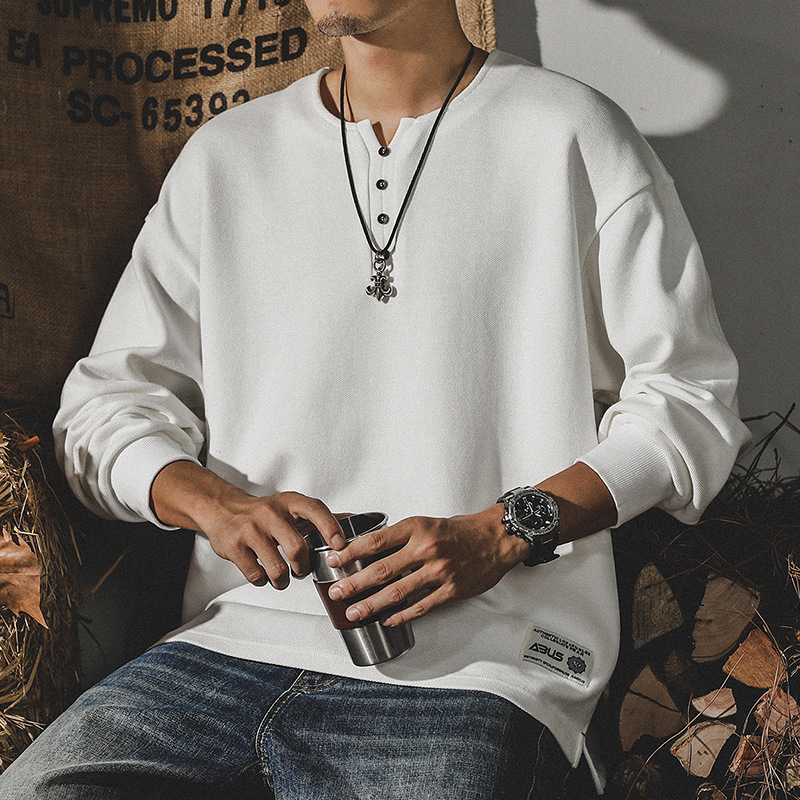 Американски стил 320 г тежък мъжки суитшър, есен 2024 нов модел, модна марка, Хенли яка