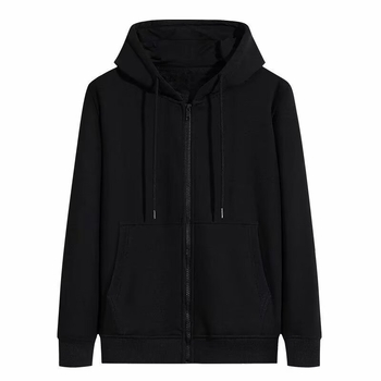 Мъжки суитшърт с качулка и цип, свободен силует, едноцветен полиестер