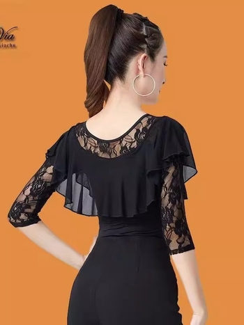 Ženski moderni plesni top, ¾ rukav, za ballroom i latino plesove, okrugli izrez