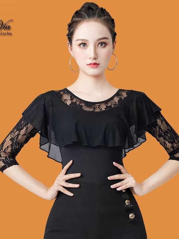 Ženski moderni plesni top, ¾ rukav, za ballroom i latino plesove, okrugli izrez