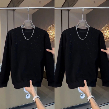 Мъжки пуловер за есен-зима с поларена подплата и кръгло деколте, слим фит, ежедневен стил, принт звездно небе