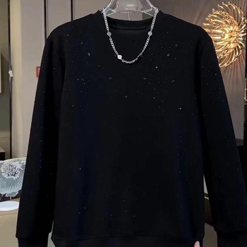 Мъжки пуловер за есен-зима с поларена подплата и кръгло деколте, слим фит, ежедневен стил, принт звездно небе
