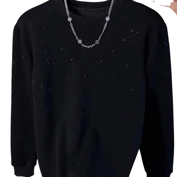 Мъжки пуловер за есен-зима с поларена подплата и кръгло деколте, слим фит, ежедневен стил, принт звездно небе