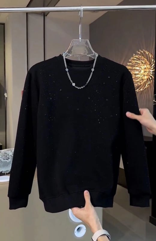 Мъжки пуловер за есен-зима с поларена подплата и кръгло деколте, слим фит, ежедневен стил, принт звездно небе