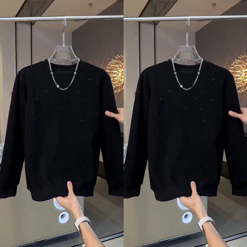 Мъжки пуловер за есен-зима с поларена подплата и кръгло деколте, слим фит, ежедневен стил, принт звездно небе