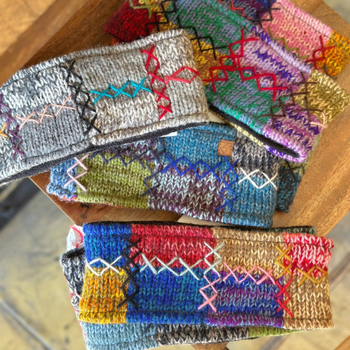 Bandă pentru cap din lână, țesută manual, cu blocuri de culori, stil Fair Isle, pentru ciclism, caldă și rezistentă la vânt, stilată