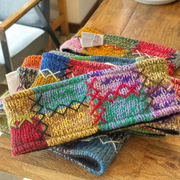 Bandă pentru cap din lână, țesută manual, cu blocuri de culori, stil Fair Isle, pentru ciclism, caldă și rezistentă la vânt, stilată