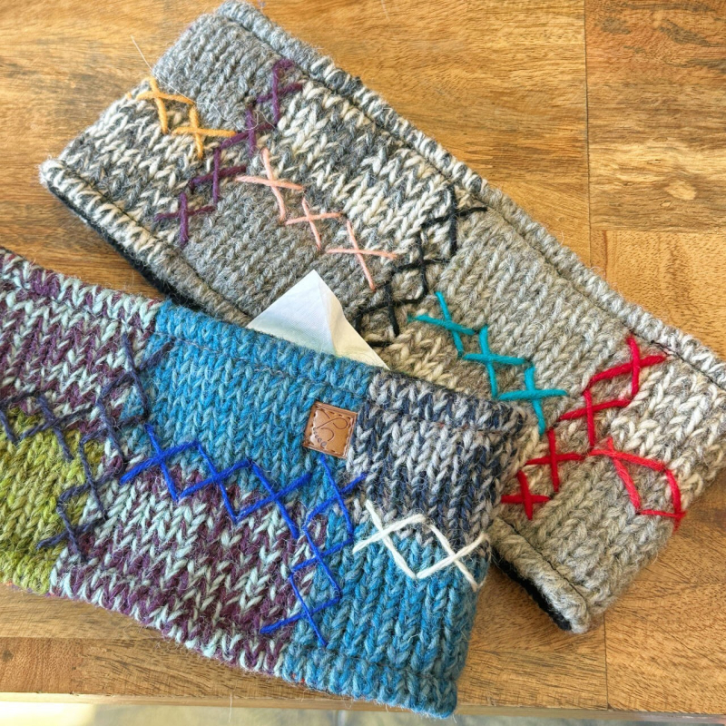 Bandă pentru cap din lână, țesută manual, cu blocuri de culori, stil Fair Isle, pentru ciclism, caldă și rezistentă la vânt, stilată