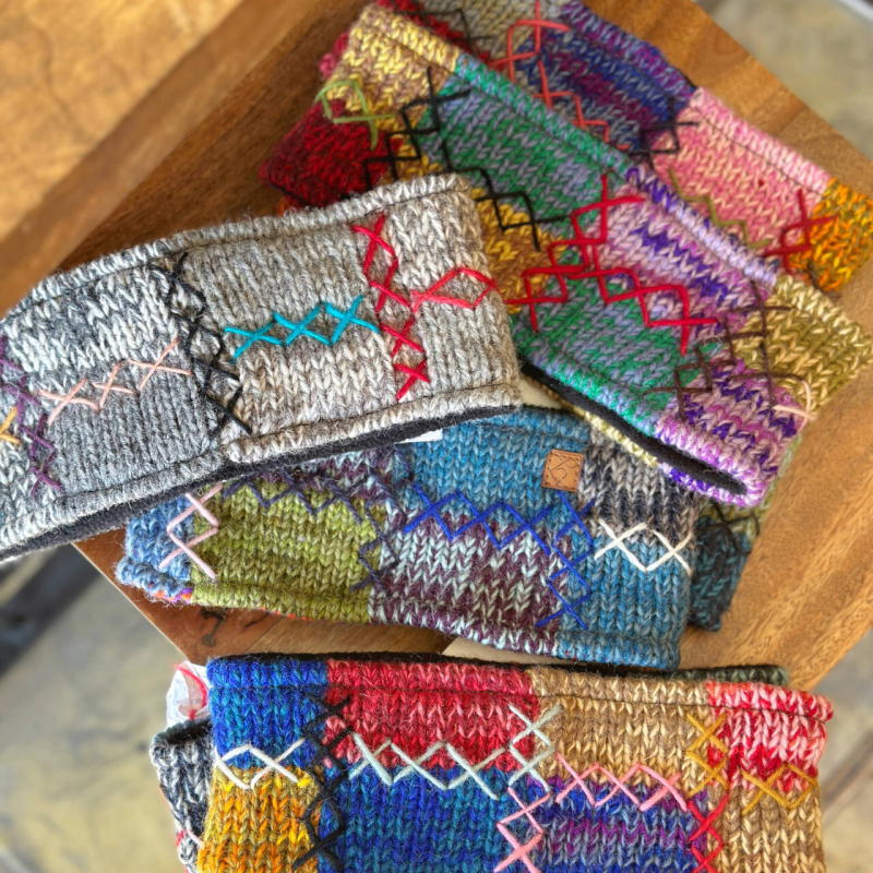 Bandă pentru cap din lână, țesută manual, cu blocuri de culori, stil Fair Isle, pentru ciclism, caldă și rezistentă la vânt, stilată