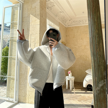Oversize модел космична памукена суитшър с качулка и фенер ръкав, корейски стил за пролет