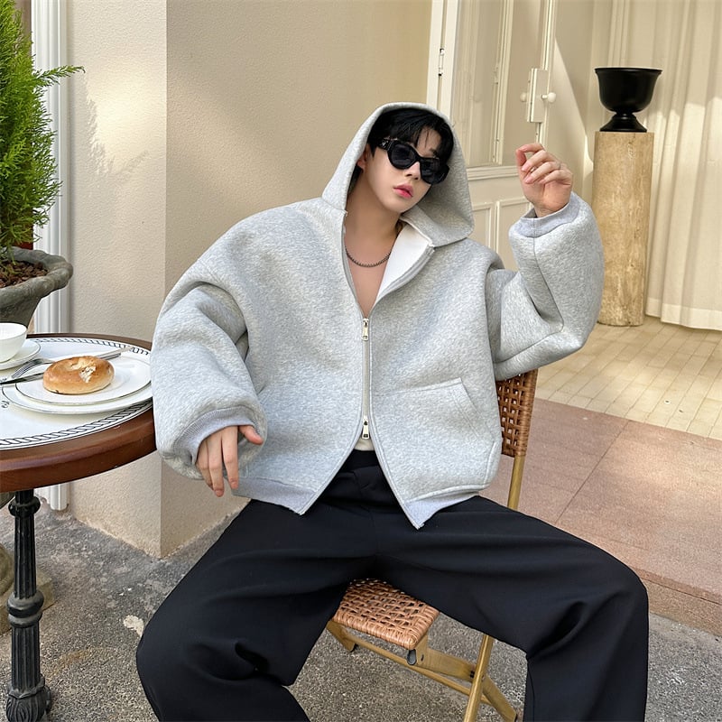 Oversize модел космична памукена суитшър с качулка и фенер ръкав, корейски стил за пролет