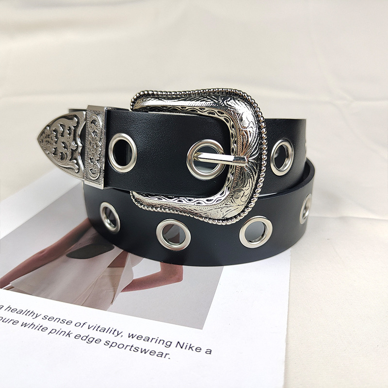 Ženski retro pojas s graviranom kopčom, pojas s kopčom s iglom, od umjetne kože za casual hlače, punk stil