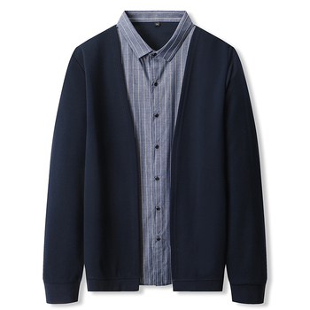 Muški kardigan-sweatshirt plus veličine, s flis podstavom, stojeći ovratnik, dugi rukavi, širok kroj, bočni džepovi