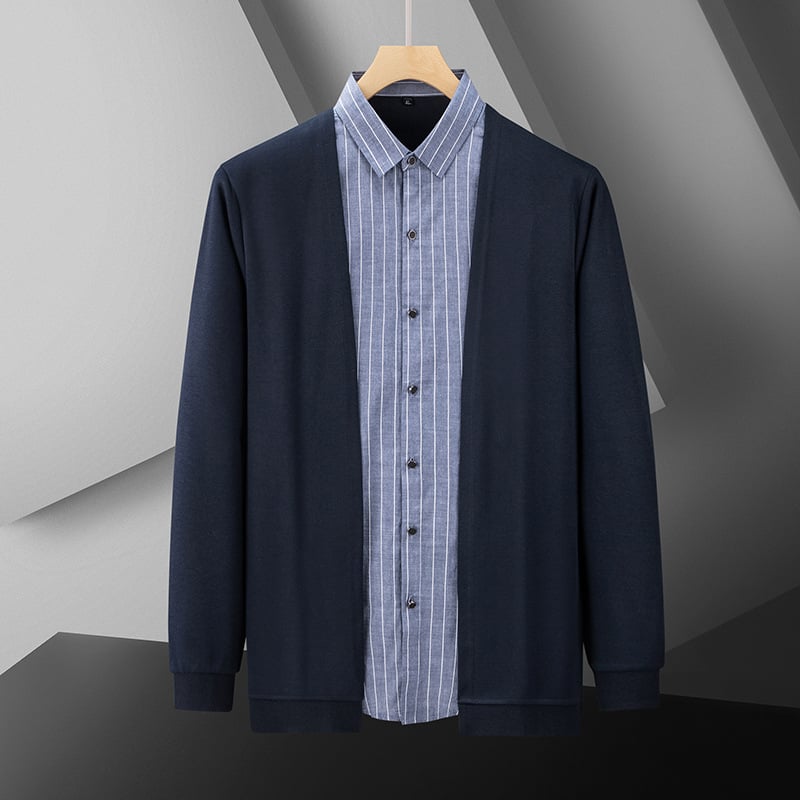 Muški kardigan-sweatshirt plus veličine, s flis podstavom, stojeći ovratnik, dugi rukavi, širok kroj, bočni džepovi