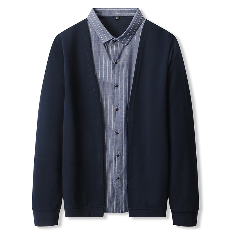 Muški kardigan-sweatshirt plus veličine, s flis podstavom, stojeći ovratnik, dugi rukavi, širok kroj, bočni džepovi