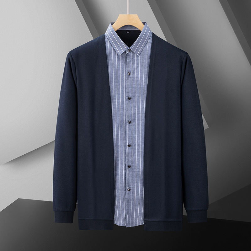 Muški kardigan-sweatshirt plus veličine, s flis podstavom, stojeći ovratnik, dugi rukavi, širok kroj, bočni džepovi