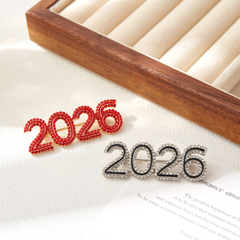 Broš 2026. za Novu godinu s punim dijamantima, moderan dizajn s digitalnim brojevima, modni dodatak za odjeću