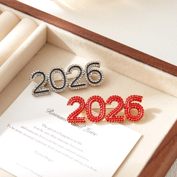Broš 2026. za Novu godinu s punim dijamantima, moderan dizajn s digitalnim brojevima, modni dodatak za odjeću