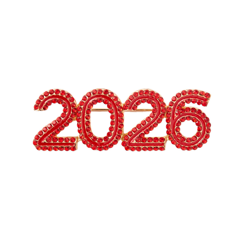 Broš 2026. za Novu godinu s punim dijamantima, moderan dizajn s digitalnim brojevima, modni dodatak za odjeću