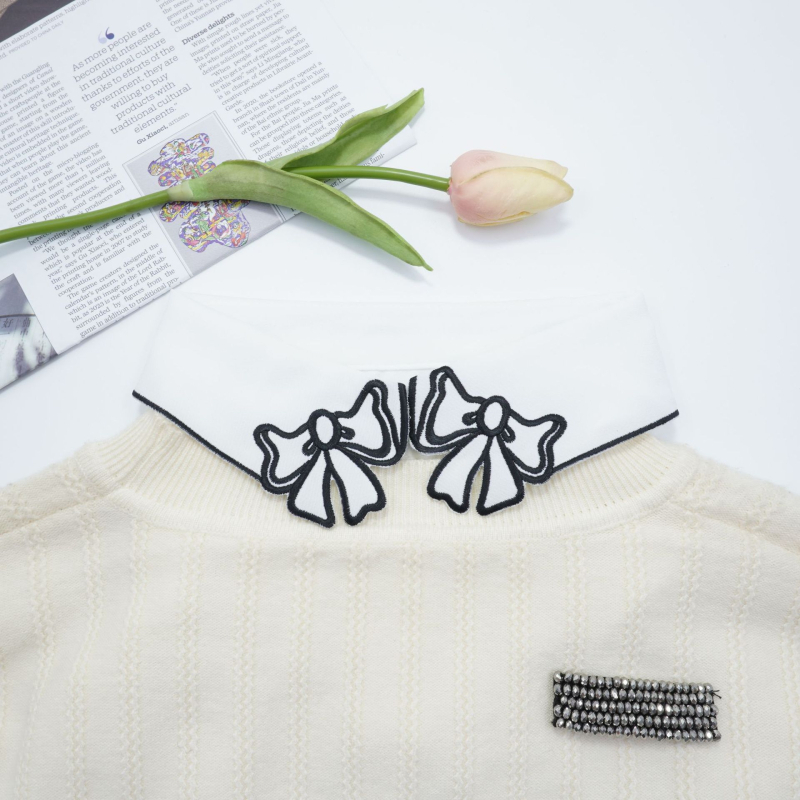 Guler fals cu imprimeu fluture, șifon, accesoriu vestimentar pentru femei