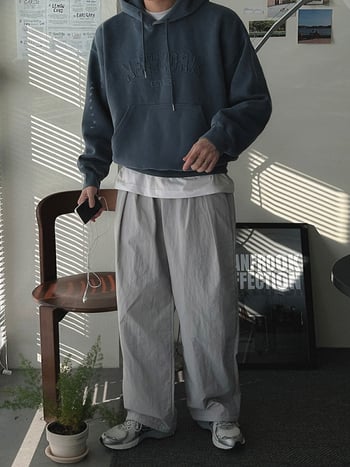 MYQ Мъжки суитчър с качулка в ленив стил с букви, есен, свободна кройка, ежедневен спортен облик в корейски стил за офис