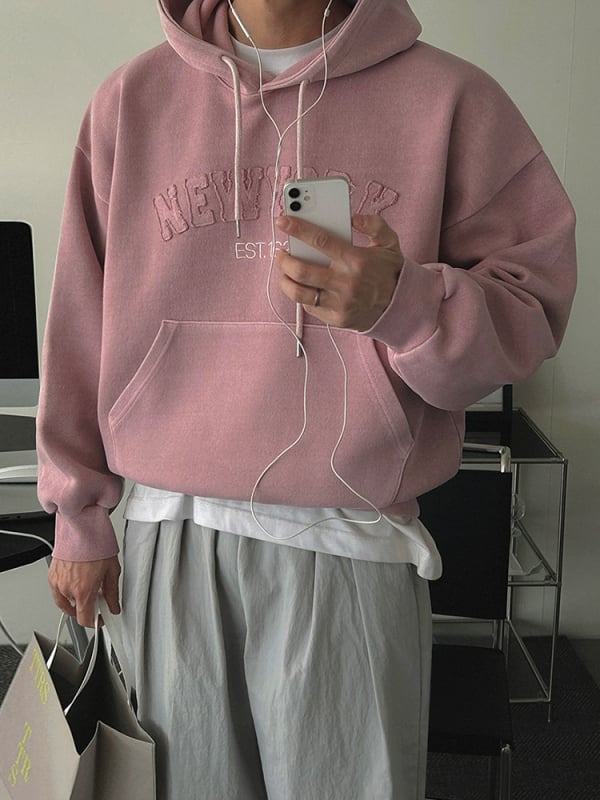 MYQ Мъжки суитчър с качулка в ленив стил с букви, есен, свободна кройка, ежедневен спортен облик в корейски стил за офис