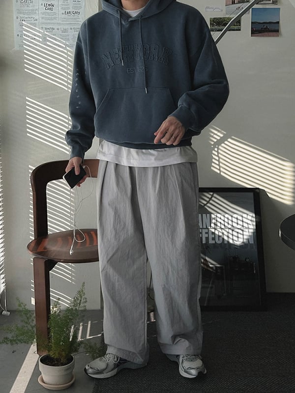 MYQ Мъжки суитчър с качулка в ленив стил с букви, есен, свободна кройка, ежедневен спортен облик в корейски стил за офис