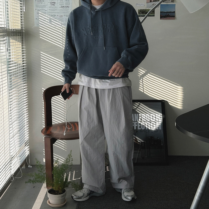 MYQ Мъжки суитчър с качулка в ленив стил с букви, есен, свободна кройка, ежедневен спортен облик в корейски стил за офис