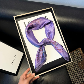 Koreanskog stila svileni šal s otiskom cvijeta šljive, kvadratni 70×70 cm, 100% svila dudova