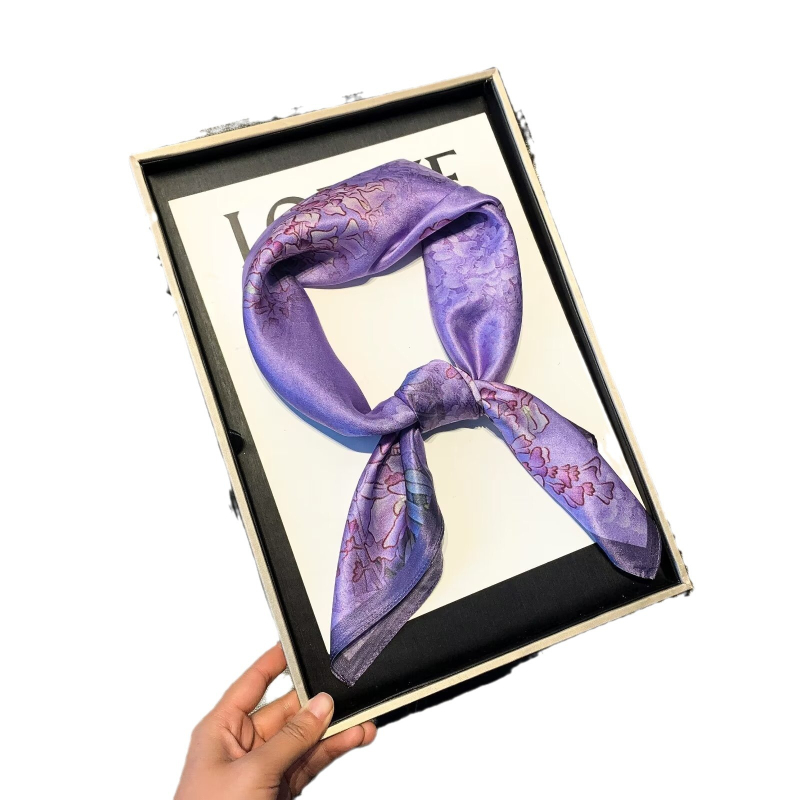Koreanskog stila svileni šal s otiskom cvijeta šljive, kvadratni 70×70 cm, 100% svila dudova
