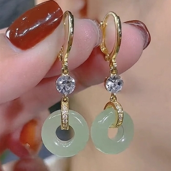 Novi dugi naušnici s palaćnim starinskim štihom, sigurnosnim kopčama, imitacijom jadeita, elegantan retro dizajn za žene
