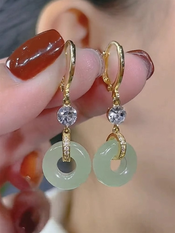 Novi dugi naušnici s palaćnim starinskim štihom, sigurnosnim kopčama, imitacijom jadeita, elegantan retro dizajn za žene