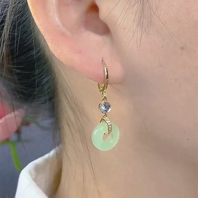Novi dugi naušnici s palaćnim starinskim štihom, sigurnosnim kopčama, imitacijom jadeita, elegantan retro dizajn za žene