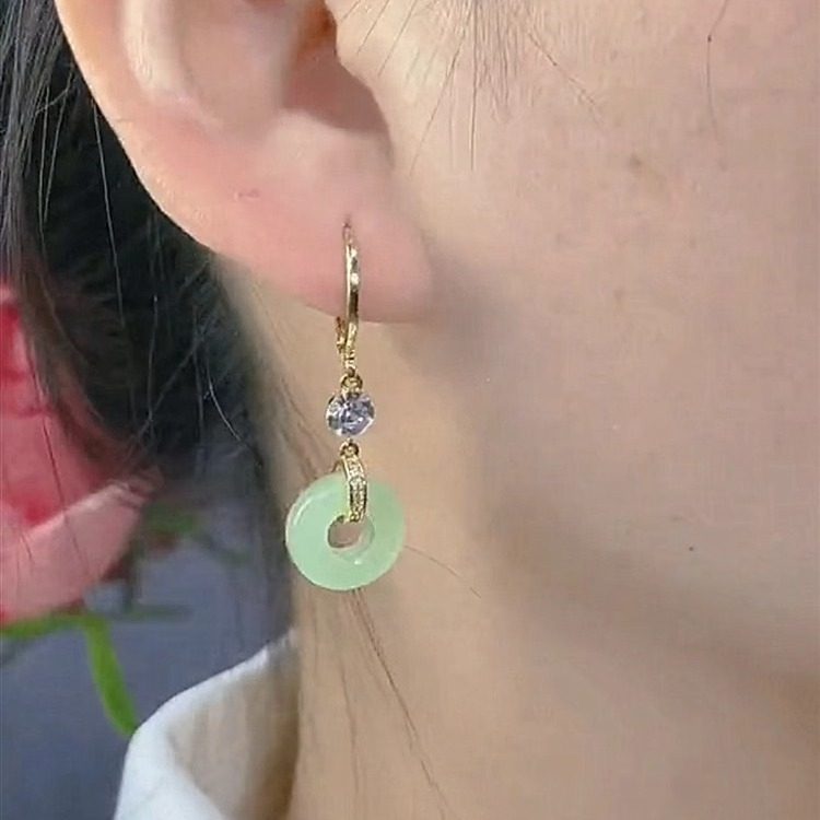 Novi dugi naušnici s palaćnim starinskim štihom, sigurnosnim kopčama, imitacijom jadeita, elegantan retro dizajn za žene