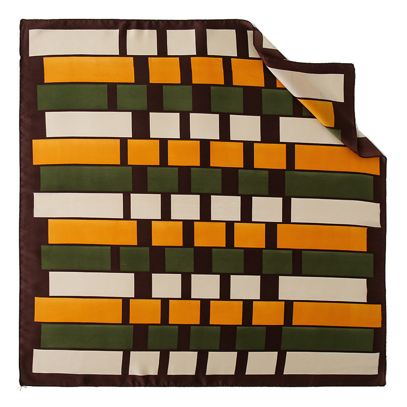 Gao He geometrijski šal s bojama blokova i prugama od umjetnoga svile, ženski univerzalni modni dodatak, mali kvadratni šal 70x70 cm, na skladištu