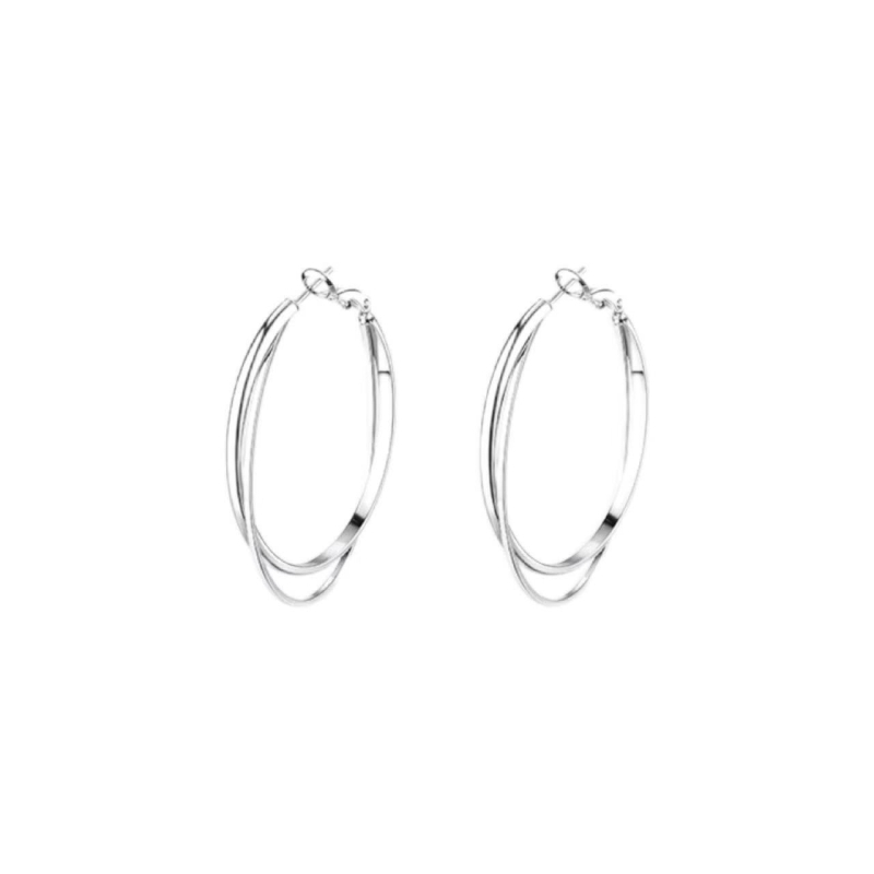 Cercei cu cercuri dublu stratificate din argint 925, pentru femei – mari și eleganți