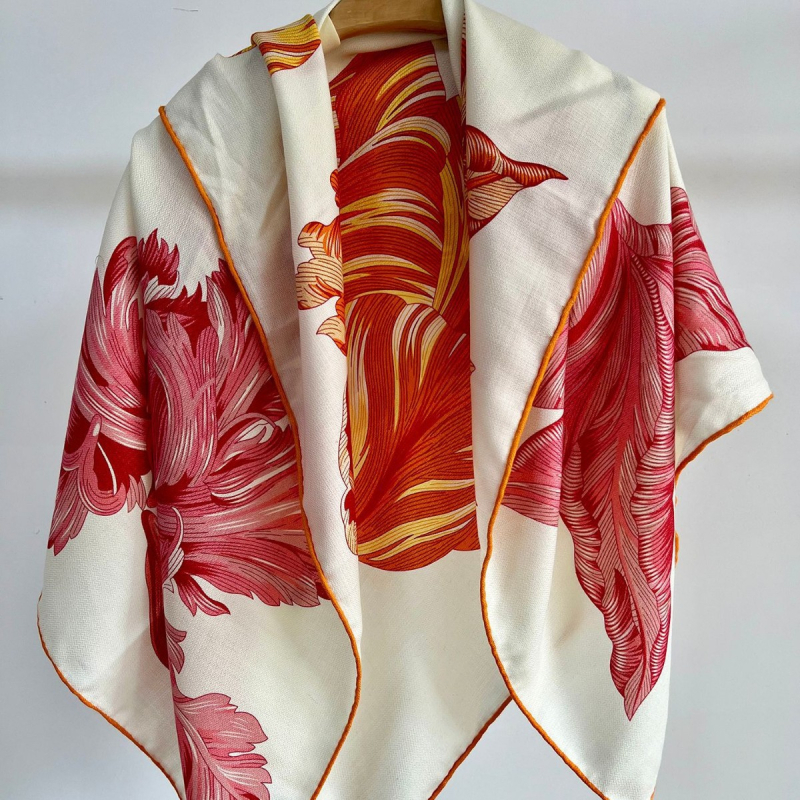 Frenzy Tulip 105 cm dvostrano printani kvadratni šal od svile i vune s pšenicnim uzorkom za žene, toplina jesen-zima