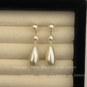 Elegantne viseće naušnice s umjetnom perlom, geometrijski oblik, vintage stil za žene