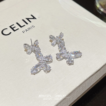 Delikatne cirkonijske naušnice s motivom leptira, elegantan minimalistički dizajn, za žene, japansko-korejski stil