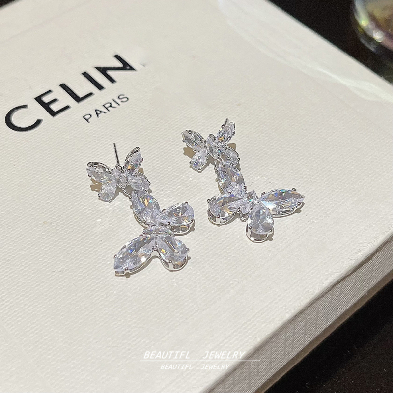 Delikatne cirkonijske naušnice s motivom leptira, elegantan minimalistički dizajn, za žene, japansko-korejski stil