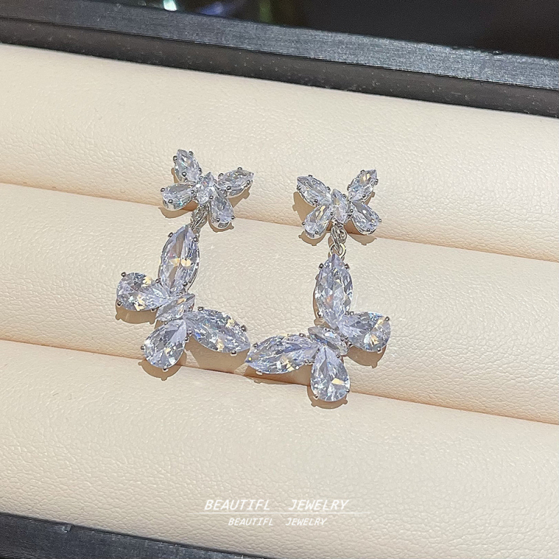 Delikatne cirkonijske naušnice s motivom leptira, elegantan minimalistički dizajn, za žene, japansko-korejski stil