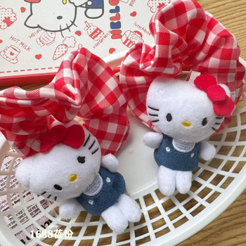 KT scrunchie u korejskom stilu s crveno kariranim uzorkom, dodatak za kosu za punđu, slatka elastična gumica