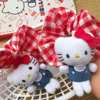 KT scrunchie u korejskom stilu s crveno kariranim uzorkom, dodatak za kosu za punđu, slatka elastična gumica