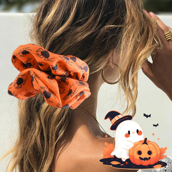 Ručno izrađena velika platnena gumica za kosu, cartoon stil, Halloween tema, za žene, velika veličina, svježe i slatko, proljeće 2025